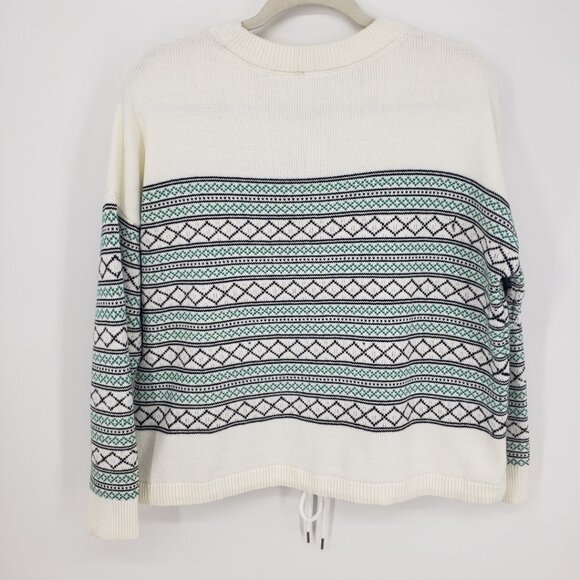Lou & Grey Fair Isle Pullover Sweater M Relaxed Fit Crew Neck Cotton Cream Green - Picture 2 of 6